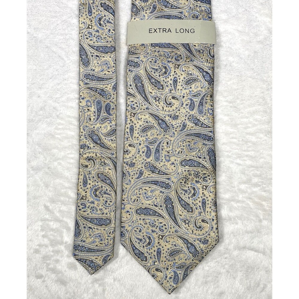 Burma Bibas Men's Extra Long Silk Tie Paisley Wedding Cream Blue Formal NWT